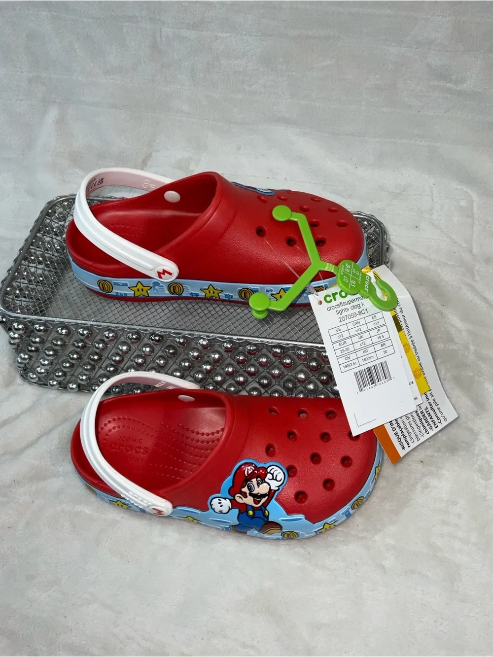 CROCS Kids Red Mario Clog Sandals with White Strap size 12C style 207059-8C1